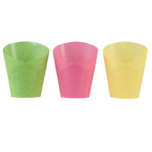 Prodotto Carta per fioriere intrecciata rosa, gialla, verde Ø7cm A13cm 12pz