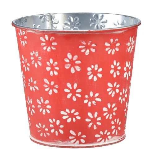 Fioriera mini vaso da fiori rosso bianco floreale in metallo Ø10,5 cm H10,5 cm
