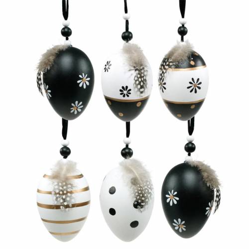 Floristik24 Uovo pasquale da appendere Uovo pasquale bianco e nero con decorazione a molla 6pz