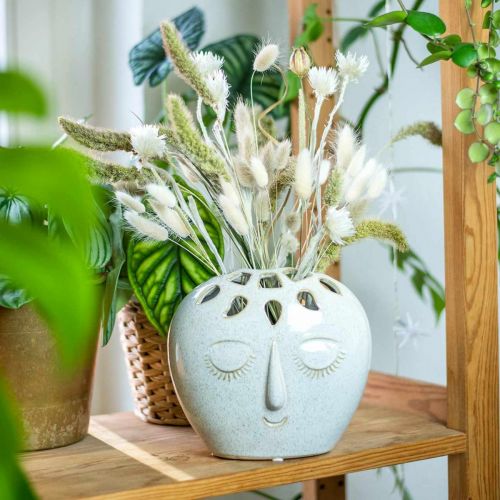 Floristik24 Vaso con crema per il viso, effetto gres beige H18 cm 1 pz