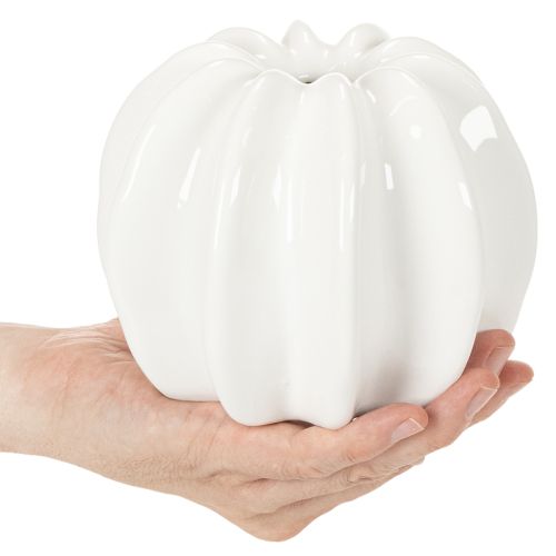 Vaso in ceramica a forma di zucca, bianco, decorazione per la casa, 15 cm | Floristik24.it