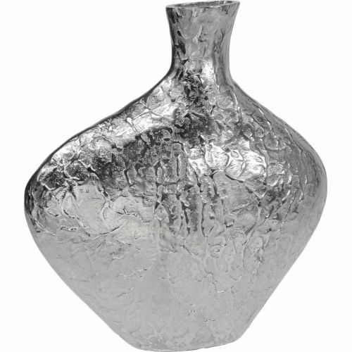 Vaso decorativo vaso per fiori in metallo martellato argento 24x8x27cm