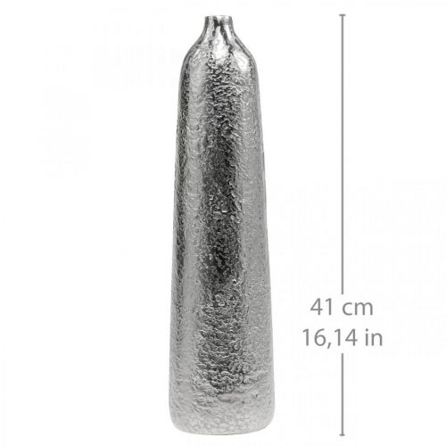 Prodotto Vaso decorativo vaso da fiori in metallo martellato argento Ø9,5 cm H41 cm