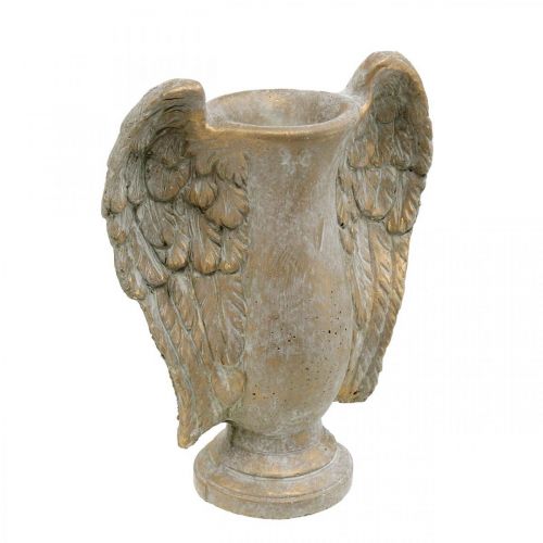 Floristik24 Vaso decorativo in cemento, anfora con ali d&#39;angelo effetto vintage dorato L20,5 cm A26 cm