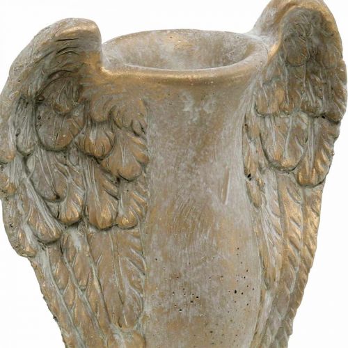Floristik24 Vaso decorativo in cemento, anfora con ali d&#39;angelo effetto vintage dorato L20,5 cm A26 cm