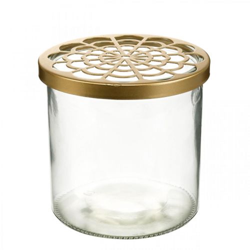 Floristik24 Vaso in vetro con coperchio ad innesto, griglia ad innesto, vaso da tavolo con supporto ad innesto H10cm Ø10cm