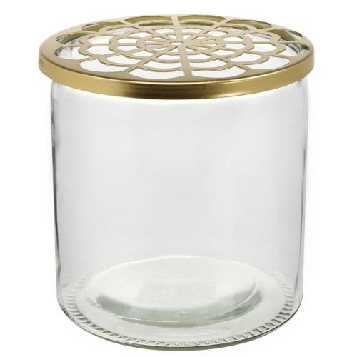 Vaso con coperchio in metallo, ausilio plug-in, vaso in vetro con attacco plug-in, decorazione da tavola H15cm Ø15cm