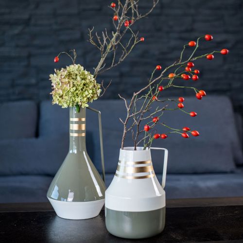 Vaso brocca decorativa con manico in metallo grigio/crema/oro Ø17cm H23cm