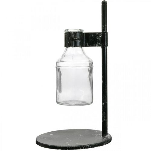Prodotto Vaso decorativo decorativo bottiglia in vetro con supporto in metallo nero Ø13cm