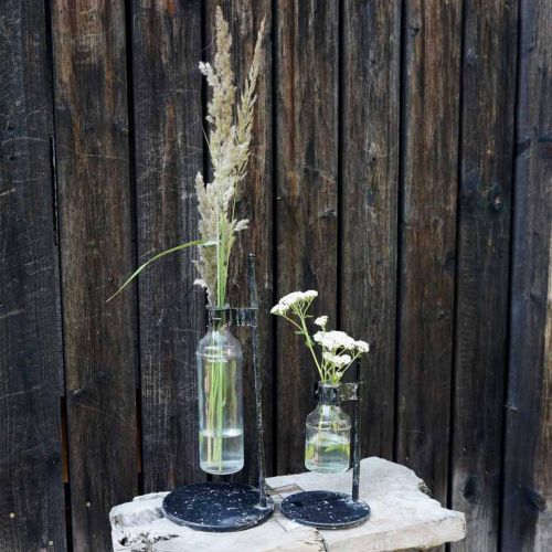 Prodotto Vaso decorativo decorativo bottiglia in vetro con supporto in metallo nero Ø13cm