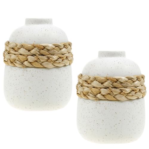 Prodotto Vaso da fiori in ceramica bianca con alghe marine, altezza 10,5 cm, 2 pezzi