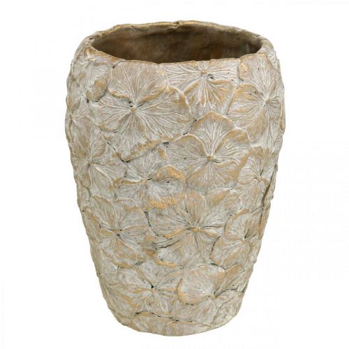 Floristik24 Vaso decorativo motivo floreale, vaso in cemento aspetto vintage dorato Ø18cm H24cm