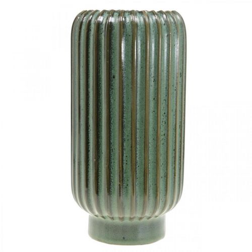 Prodotto Vaso in ceramica, decorazioni per la tavola, vaso decorativo scanalato verde, marrone Ø10.5cm H21.5cm