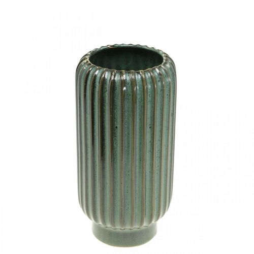 Prodotto Vaso in ceramica, decorazioni per la tavola, vaso decorativo scanalato verde, marrone Ø10.5cm H21.5cm