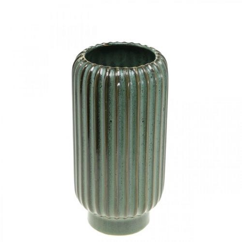 Floristik24 Vaso in ceramica, decorazioni per la tavola, vaso decorativo scanalato verde, marrone Ø10.5cm H21.5cm