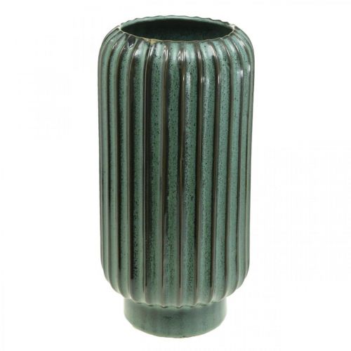 Floristik24 Vaso decorativo, composizioni floreali, decorazioni per la tavola, vaso in ceramica ondulata verde, marrone Ø15cm H30.5cm