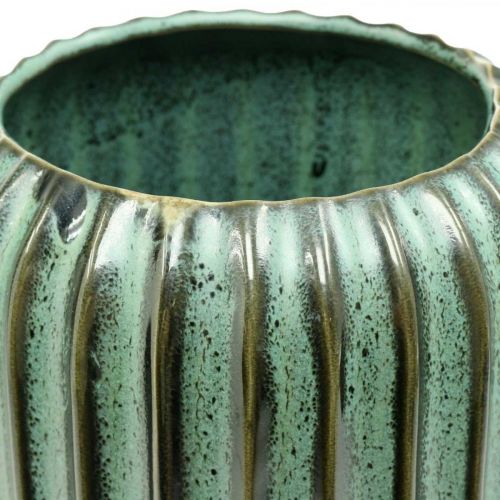 Floristik24 Vaso decorativo, composizioni floreali, decorazioni per la tavola, vaso in ceramica ondulata verde, marrone Ø15cm H30.5cm