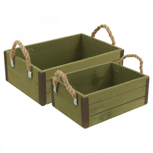 Fioriera vintage in legno verde L24/30 cm set di 2