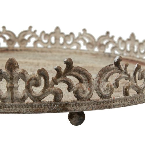 Floristik24 Vassoio decorativo vintage rotondo con piedini grigio Ø30/35cm set da 2 pezzi