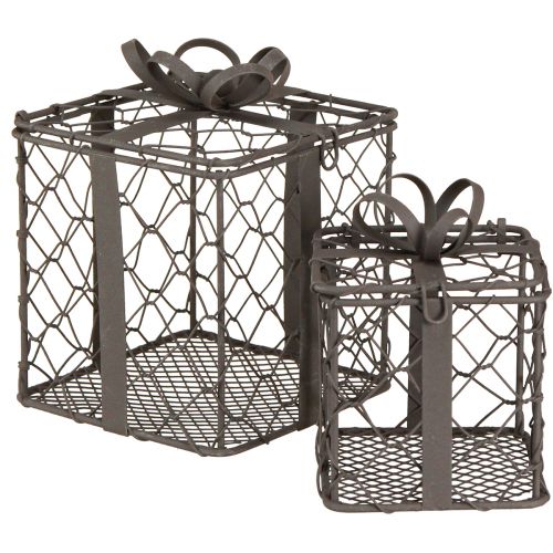 Floristik24 Cestino vintage in filo metallico regalo grigio metallo 10,5/7,5 cm, set da 2 pezzi