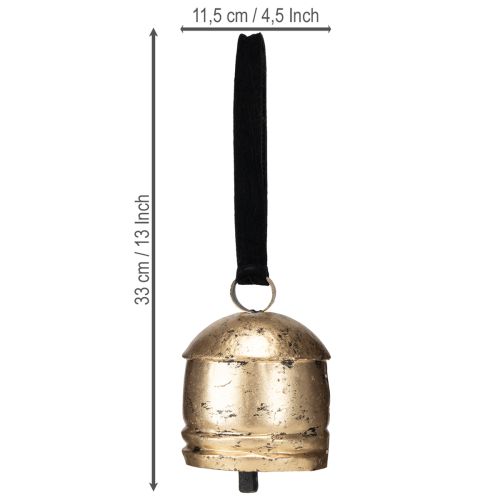Floristik24 Campanello vintage dorato con nastro di velluto nero H15cm