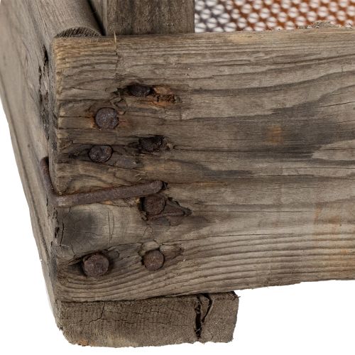 Prodotto Scatola vintage in legno con rete metallica, stile rustico, scolapasta per cipolle, decorativa, 75×50×14 cm