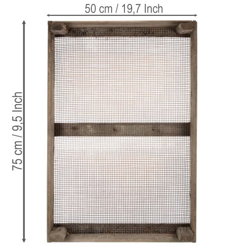 Prodotto Scatola vintage in legno con rete metallica, stile rustico, scolapasta per cipolle, decorativa, 75×50×14 cm
