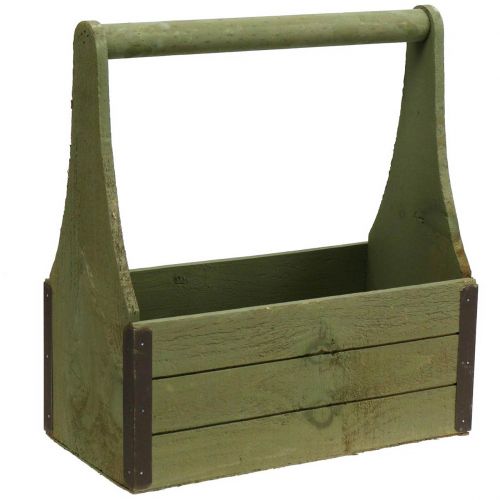 Floristik24 Cassetta per piante vintage Cassetta degli attrezzi in legno verde oliva 28×14×31 cm