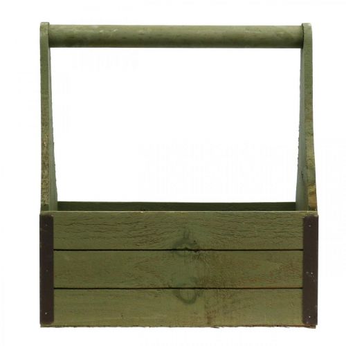Floristik24 Cassetta per piante vintage Cassetta degli attrezzi in legno verde oliva 28×14×31 cm
