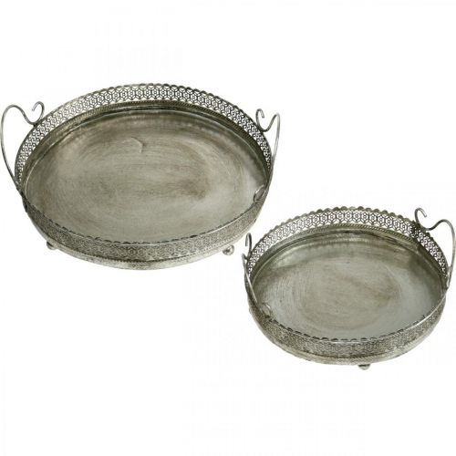 Prodotto Vassoio vintage, vassoio decorativo argento, portacandele H6cm Ø31/24cm set di 2