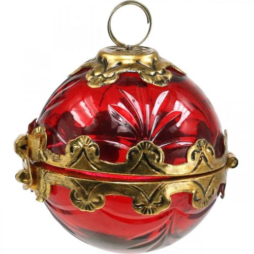 Floristik24 Palla di Natale vintage da aprire in vetro rosso dorato Ø8cm set di 2