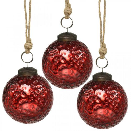 Floristik24 Palline di Natale vintage palle di albero di Natale in vetro rosse Ø8cm 4pz