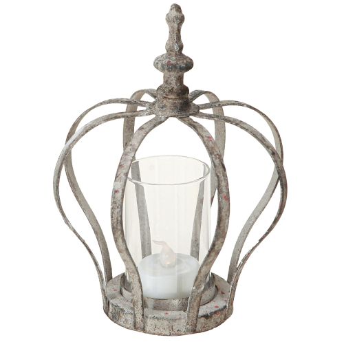 Lanterna Vintage Corona Metallo con Vetro Grigio Ø14cm H18.5cm