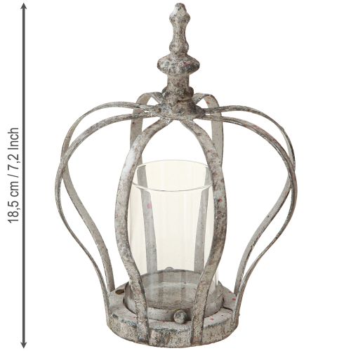 Floristik24 Lanterna Vintage Corona Metallo con Vetro Grigio Ø14cm H18.5cm