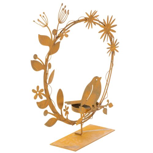 Portacandele decorativo a forma di uccello e fiore, effetto ruggine, 24×27×6 cm acquistare | Floristik24.it