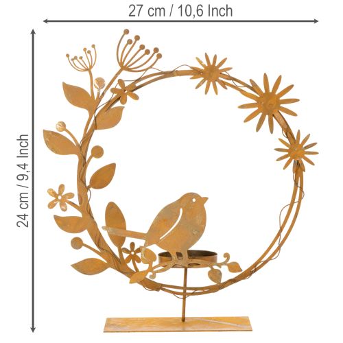 Portacandele decorativo a forma di uccello e fiore, effetto ruggine, 24×27×6 cm | Floristik24.it