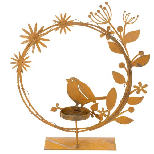 Portacandele decorativo a forma di uccello e fiore, effetto ruggine, 24×27×6 cm | Floristik24.it