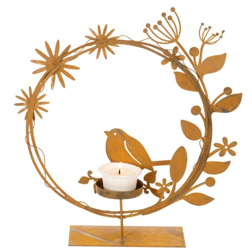 Portacandele decorativo a forma di uccello e fiore, effetto ruggine, 24×27×6 cm | Floristik24.it