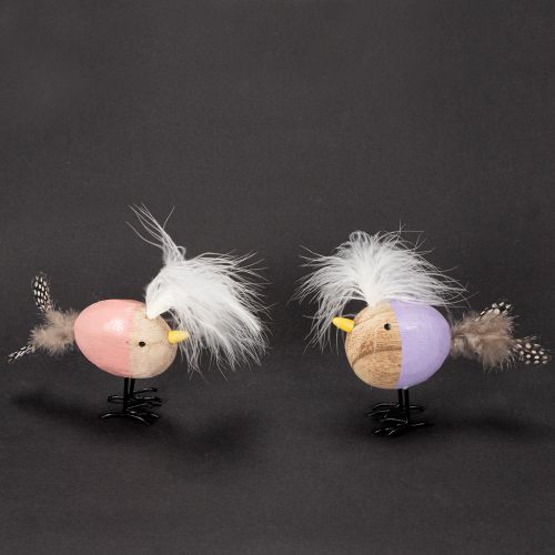 Prodotto Uccello decorativo in legno con piume e corpo colorato per la decorazione della tavola, 10 cm, 6 pezzi