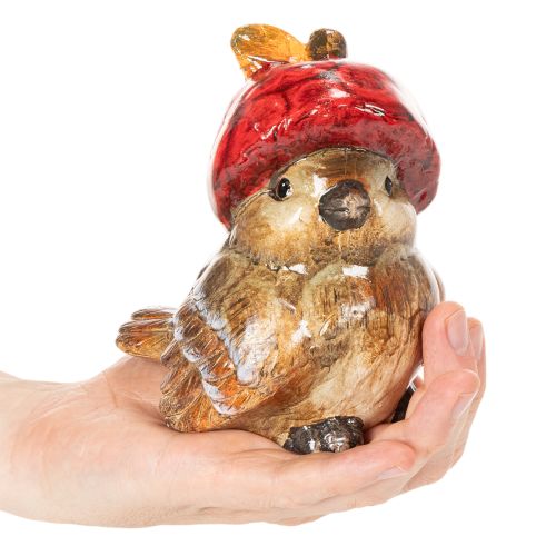 Statuetta decorativa di uccello con cappello di mela rossa, decorazione autunnale, 13 cm | Floristik24.it
