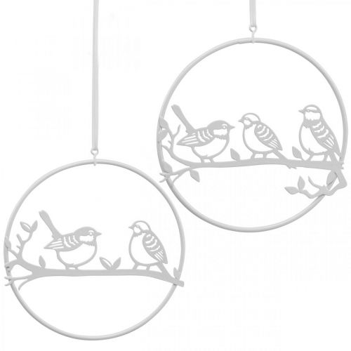 Uccello deco decorazione finestra primavera, metallo bianco Ø12cm 4 pezzi