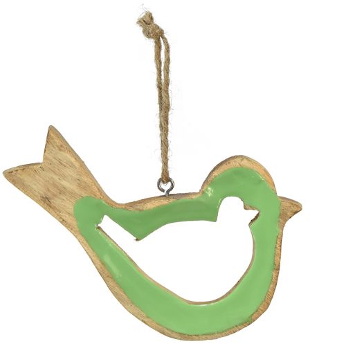 Appendino decorativo in legno decorazione uccello verde naturale 15,5x1,5x16 cm
