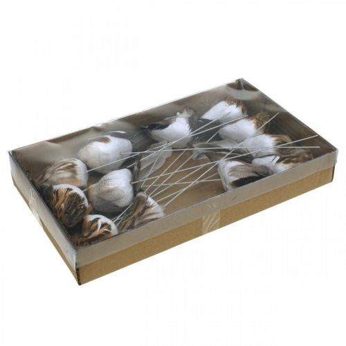 Floristik24 Primavera, uccello su filo, decorazione floreale bianca, colore naturale H4,5 cm 12 pz