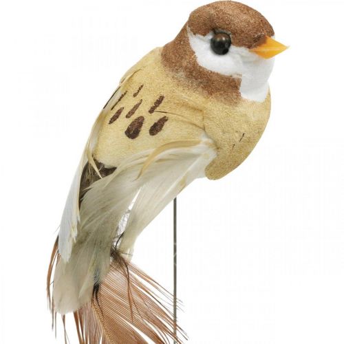 Prodotto Decorazione primaverile, uccellini, uccellini decorativi su filo marrone, beige H2.5cm 24pz