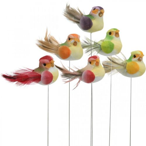 Primavera, uccello su filo, tappi per fiori colorati H2,5 cm 24 pz