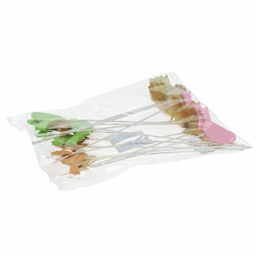 Floristik24 Spina decorativa uccello in legno verde, rosa, giallo, arancione assortiti 7 cm x 4 cm H24 cm 16 pezzi