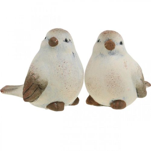 Uccelli in ceramica, primavera, uccelli decorativi bianco,  marrone H7/7,5cm 6pz-03447