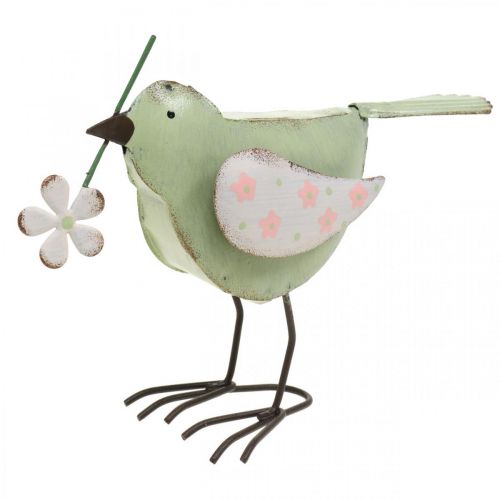 Floristik24 Figura decorativa uccello con decorazione floreale primaverile in metallo vintage 19,5 cm