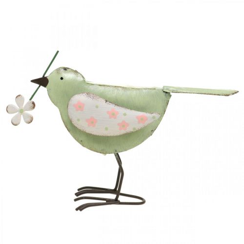 Floristik24 Figura decorativa uccello con decorazione floreale primaverile in metallo vintage 19,5 cm