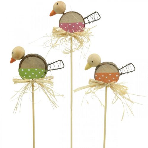 Floristik24 Uccello Fiore Spina Legno Primavera Decorazione Uccello Decorativo su Bastoncino 8cm 12 Pz